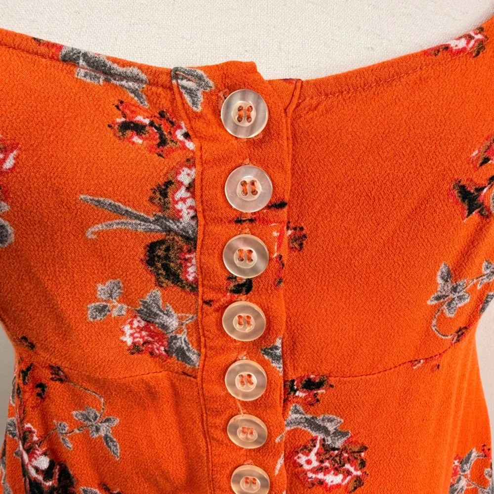 Free People Close To You Orange Floral Puff Sleeve Smocked Peplum Top Small